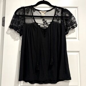 Denim & Supply Ralph Lauren Black Lace Top Womens Small Whimsygoth Dark Fairy